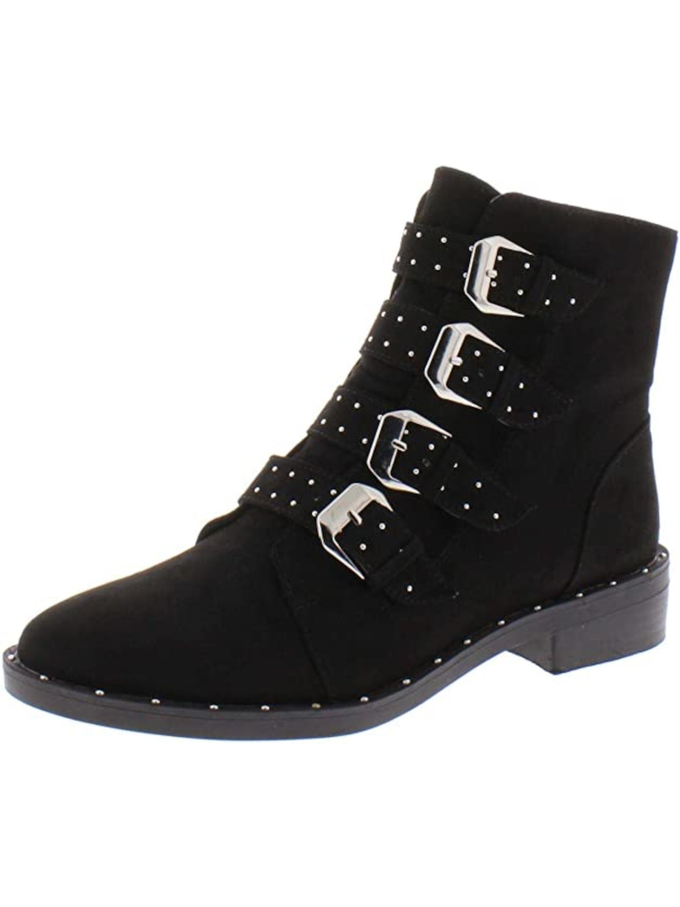 BAR III Womens Black Buckle Accent Studded Margo Round Toe Block Heel Zip-Up Booties 10 M