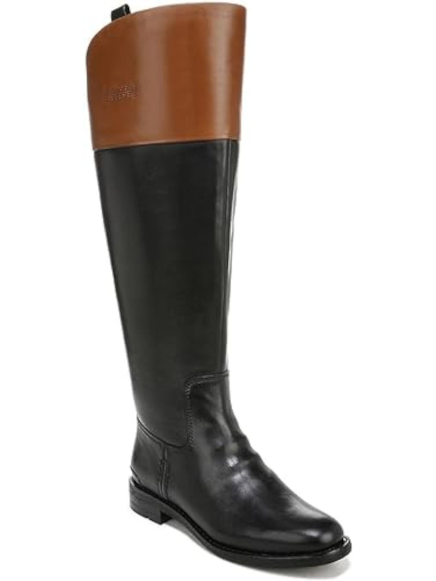 FRANCO SARTO Womens Black Color Block Side Pull-Tabs Wide Calf Padded Meyer Almond Toe Block Heel Zip-Up Leather Riding Boot 9 M WC