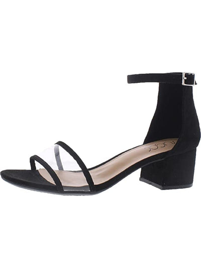 SUGAR Womens Black See-Through Strap Padded Comfort Noelle Round Toe Block Heel Buckle Dress Sandals Shoes M