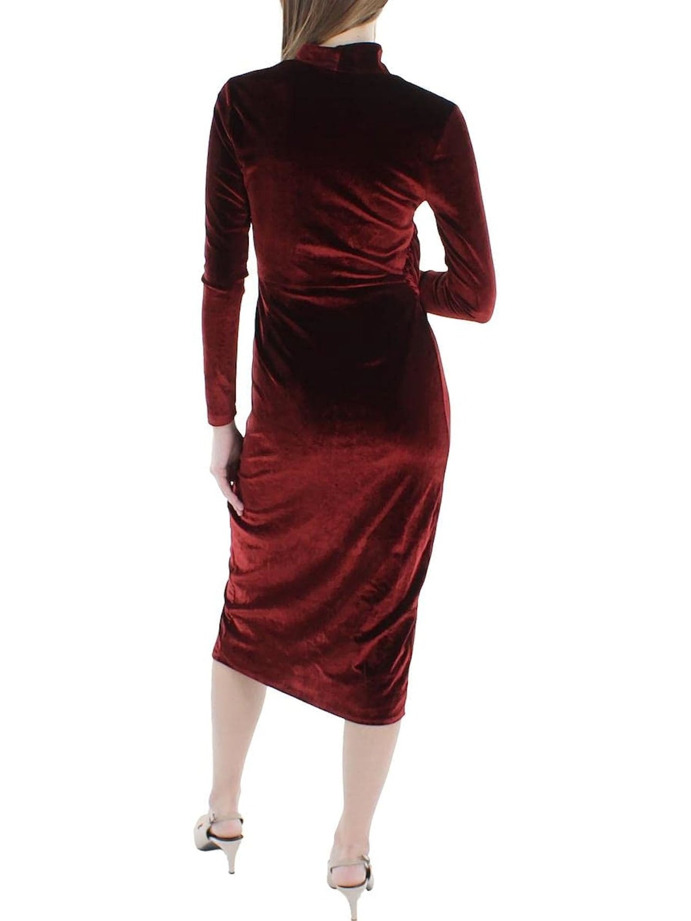 RACHEL RACHEL ROY Womens Burgundy Stretch Long Sleeve Surplice Neckline Midi Party Faux Wrap Dress S