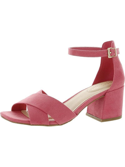 REACTION KENNETH COLE Womens Pink Ankle Strap Padded Mix X-band Square Toe Block Heel Buckle Dress Heeled Sandal 9.5