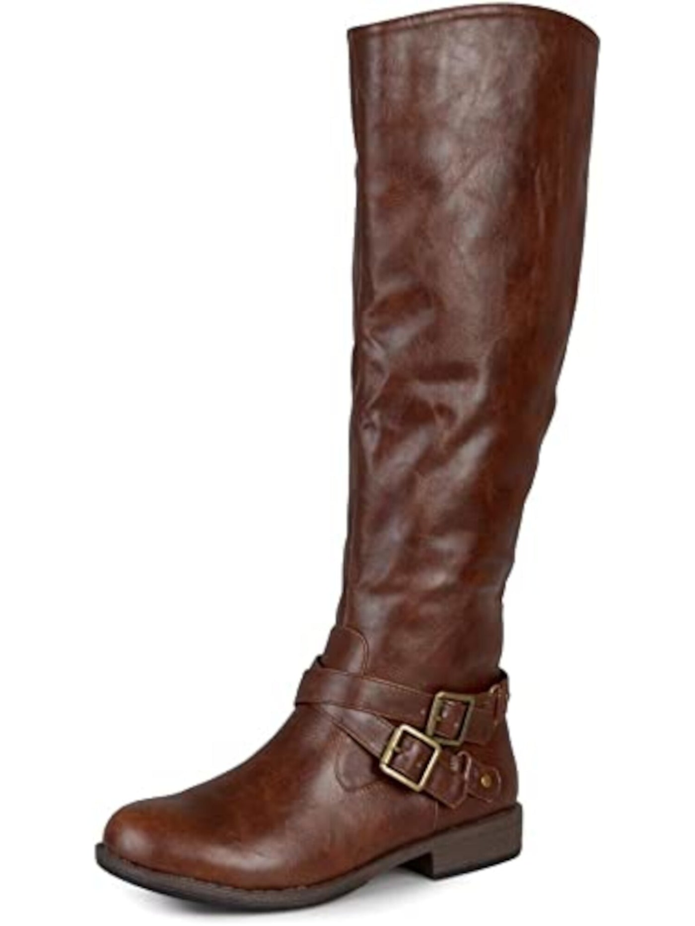 JOURNEE COLLECTION Womens Brown Buckle Accent Cushioned April Round Toe Block Heel Zip-Up Boots Shoes 8