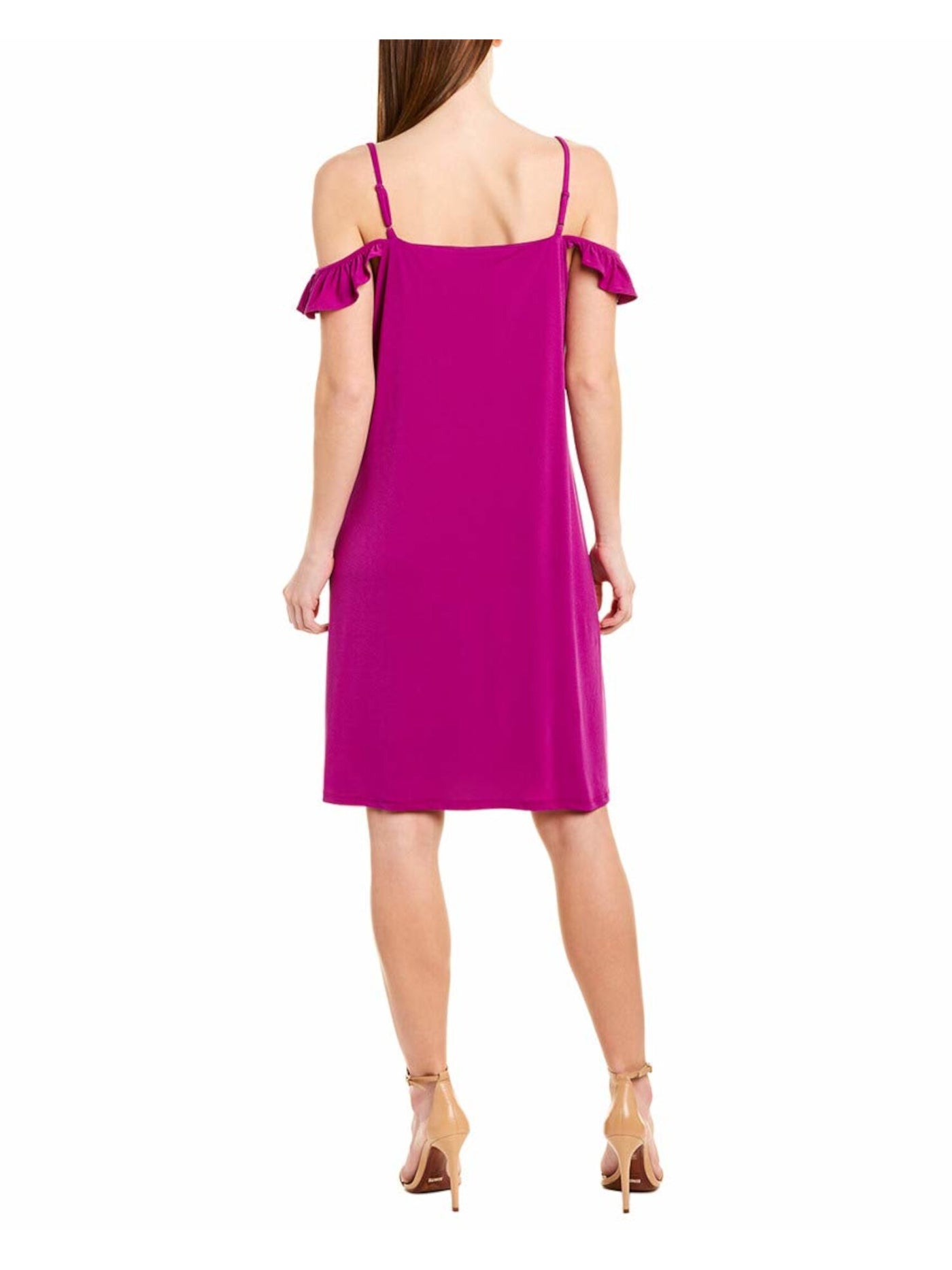 CECE Womens Purple Spaghetti Strap Off Shoulder Knee Length Shift Dress XS