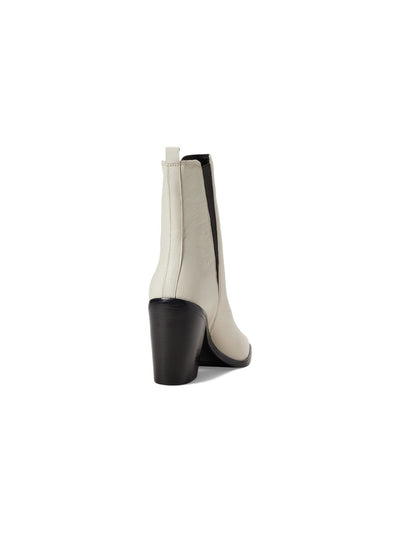 MARC FISHER Womens Ivory Pull Tab Goring Padded Kristie Square Toe Block Heel Leather Heeled Boots 8.5 M