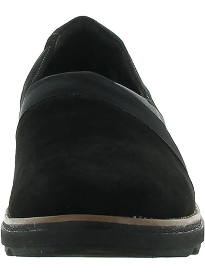 COLLECTION BY CLARKS Womens Black Mixed Media Cushioned Sharon Round Toe Wedge Slip On Leather Heeled Loafers 6 M