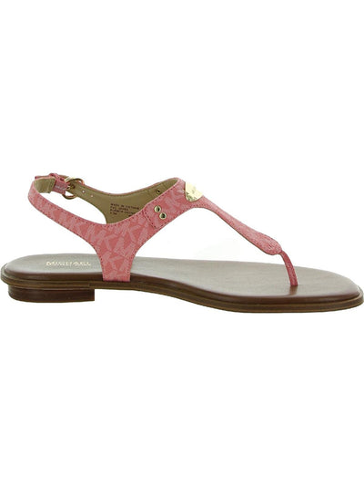 MICHAEL KORS Womens Pink Logo Comfort Metallic T-Strap Plate Round Toe Block Heel Buckle Thong Sandals Shoes 7.5 M