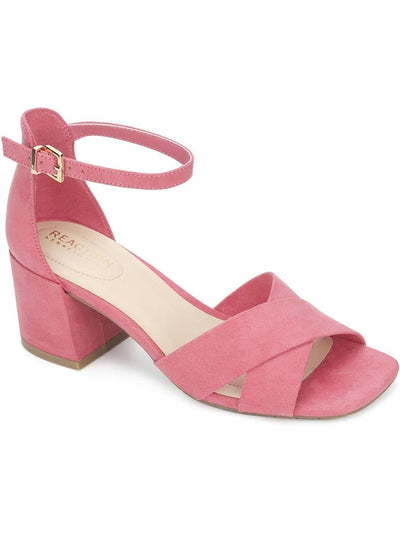 REACTION KENNETH COLE Womens Pink Ankle Strap Padded Mix X-band Square Toe Block Heel Buckle Dress Heeled Sandal 8.5