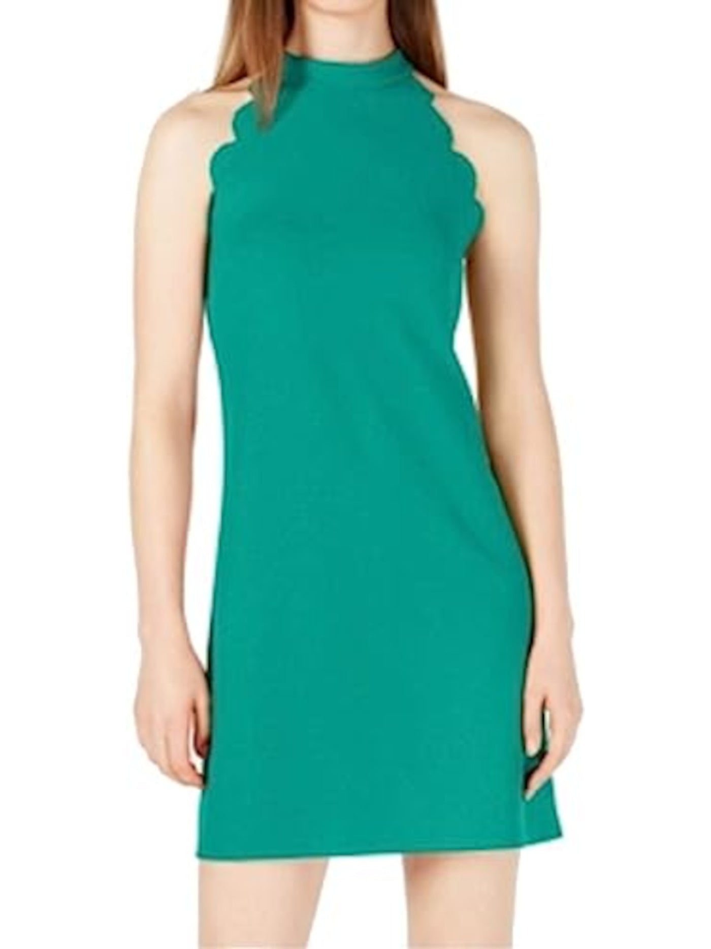 BCX DRESS Womens Turquoise Scalloped Keyhole-back Sleeveless Halter Short Party Shift Dress Juniors S