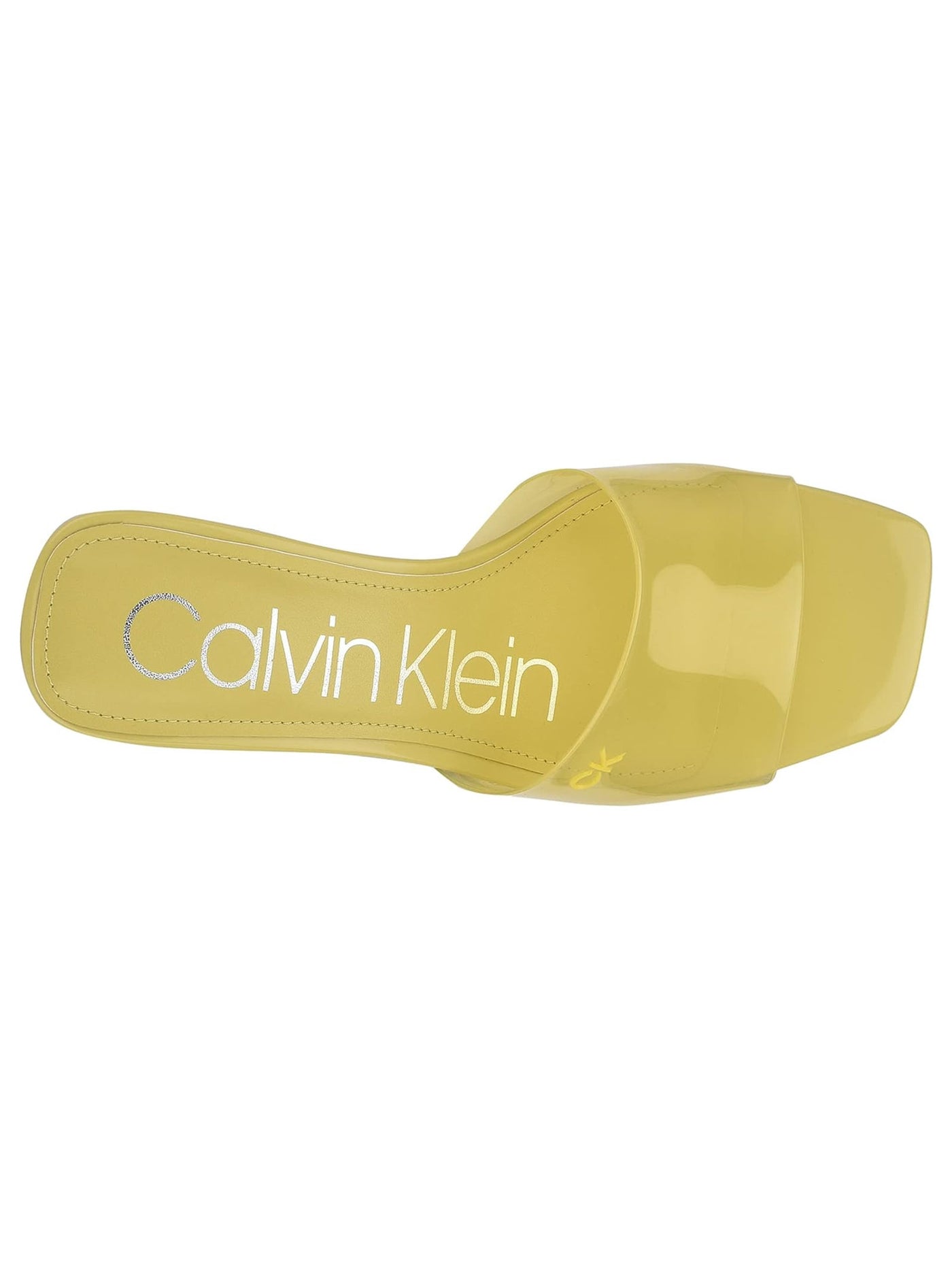 CALVIN KLEIN Womens Yellow Translucent Padded Graya Square Toe Kitten Heel Slip On Dress Heeled Sandal 7.5 M