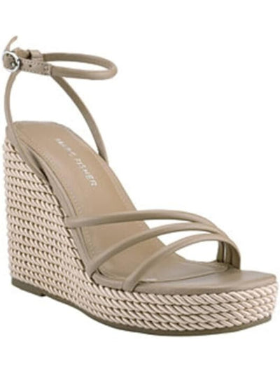 MARC FISHER Womens Beige Woven Ankle Strap Zeki Square Toe Wedge Buckle Heeled Sandal 6.5 M