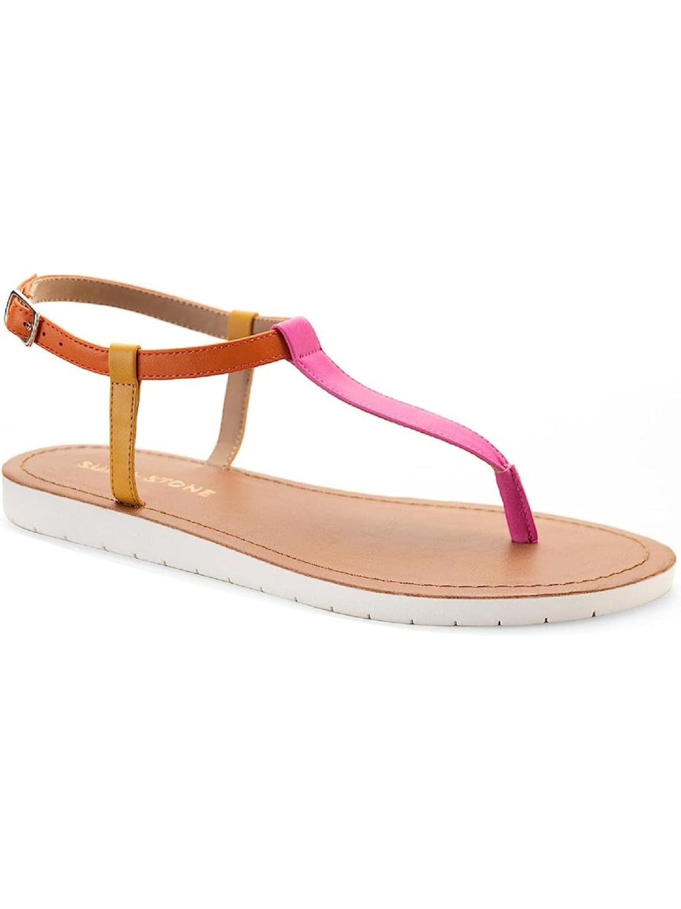 SUN STONE Womens Pink Cushioned T-Strap Slip Resistant Adjustable Strap Kristi Round Toe Buckle Slingback Sandal 7.5 M