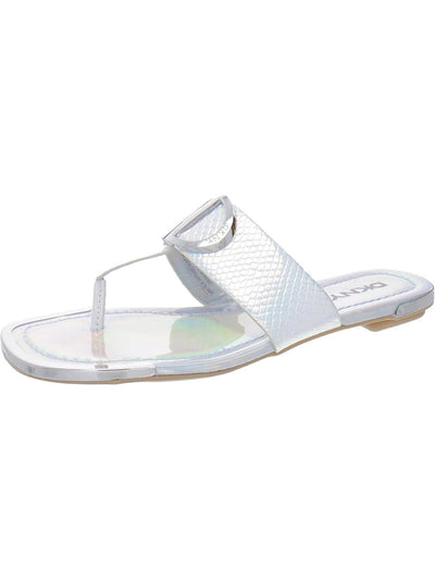 DKNY Womens Silver Snake D-Ring-Style Hardware Iridescent Metallic Halcott Square Toe Block Heel Slip On Thong Sandals Shoes 8.5