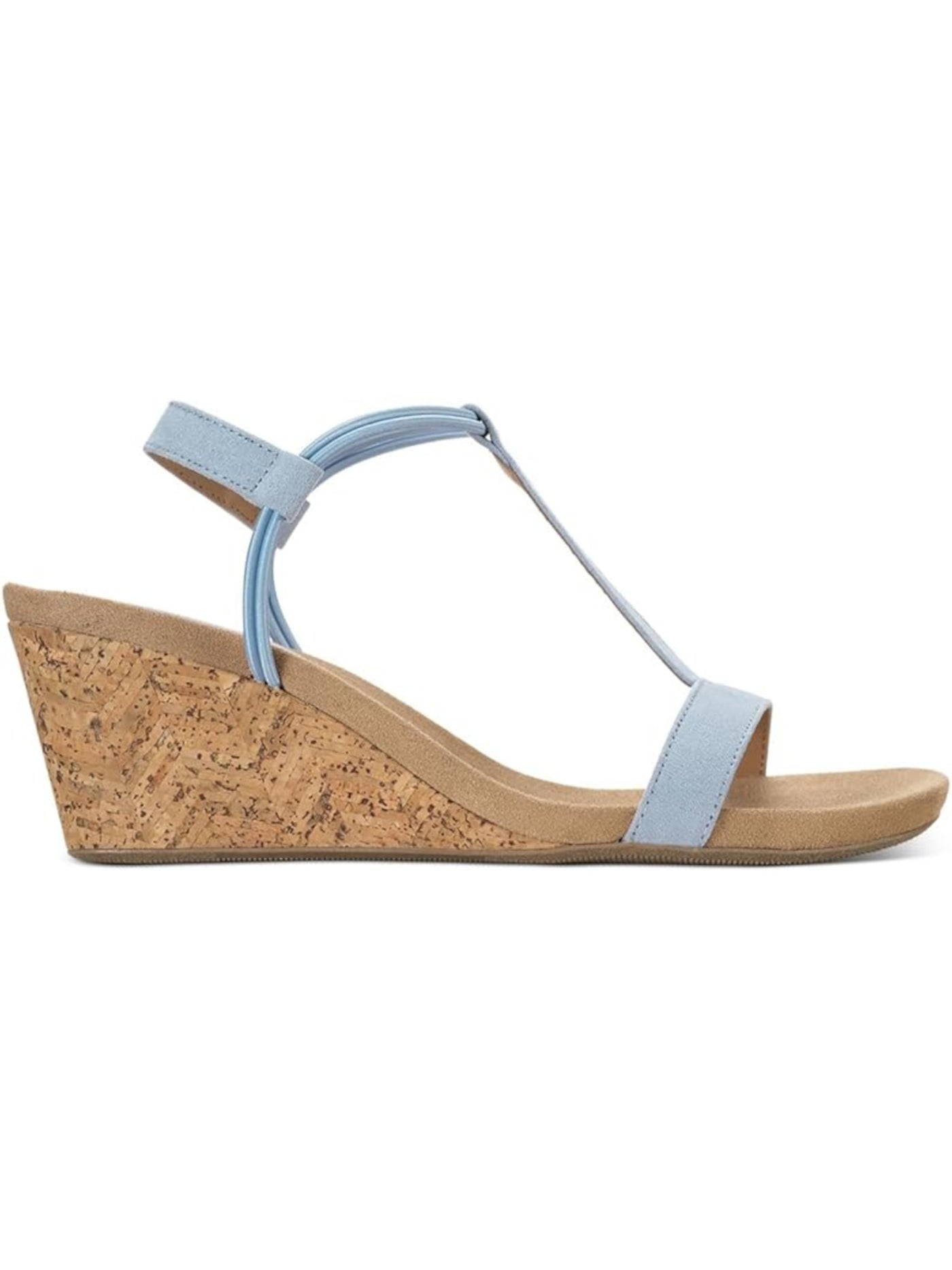 STYLE & COMPANY Womens Light Blue T-Strap Ankle Strap Padded Mulan Round Toe Wedge Slip On Slingback Sandal 9 M