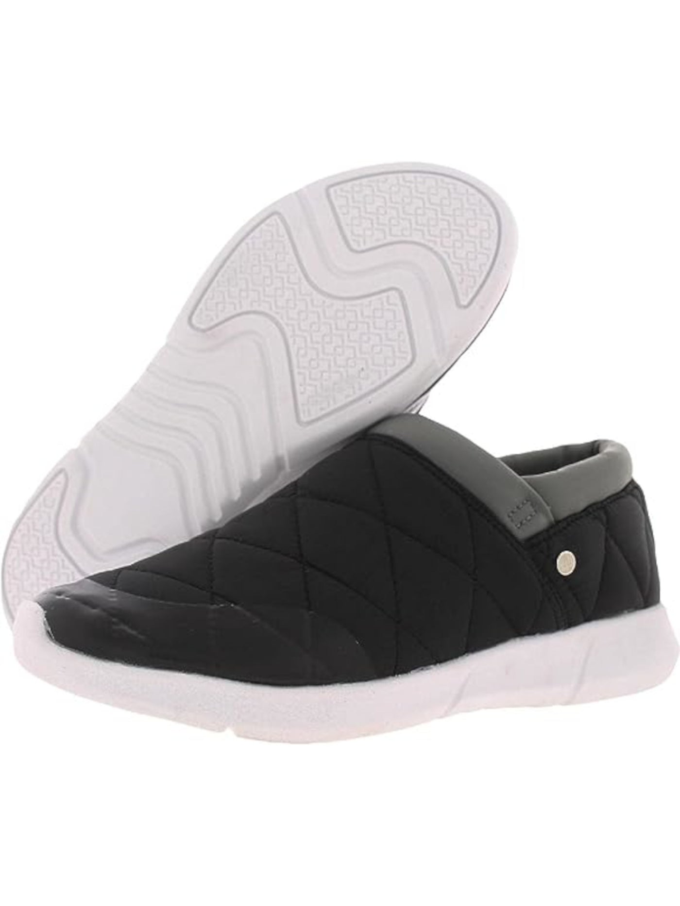 LONDON FOG Womens Black Quilted Kellie Round Toe Wedge Slip On Sneakers Shoes 9.5 M