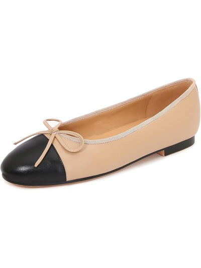 VIVALAVER Womens Beige Color Block Padded Bow Accent Cap Toe Slip On Ballet Flats 6.5