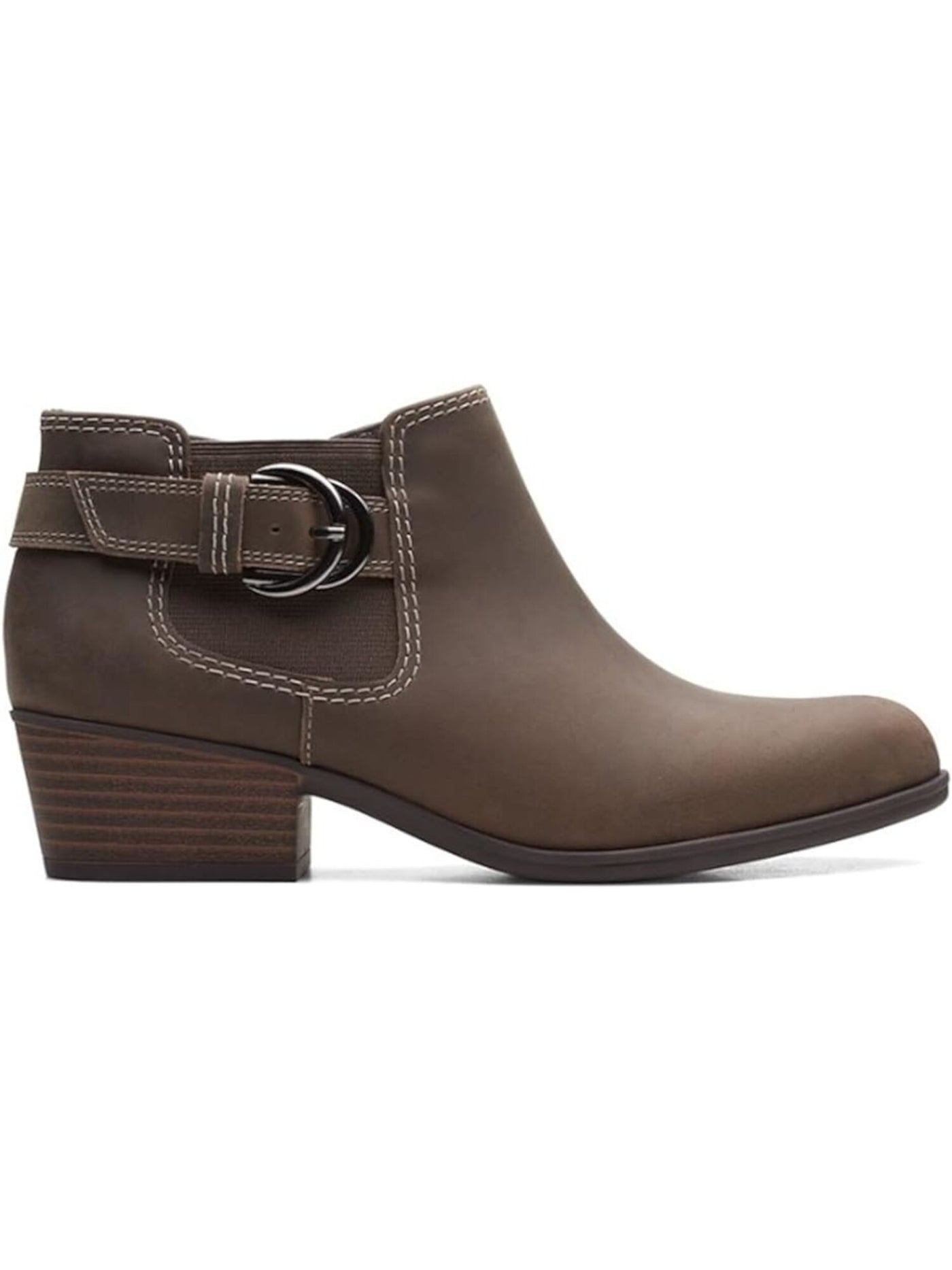 CLARKS COLLECTION Womens Brown Cushioned Buckle Accent Goring Adreena Round Toe Block Heel Zip-Up Leather Booties 6 M