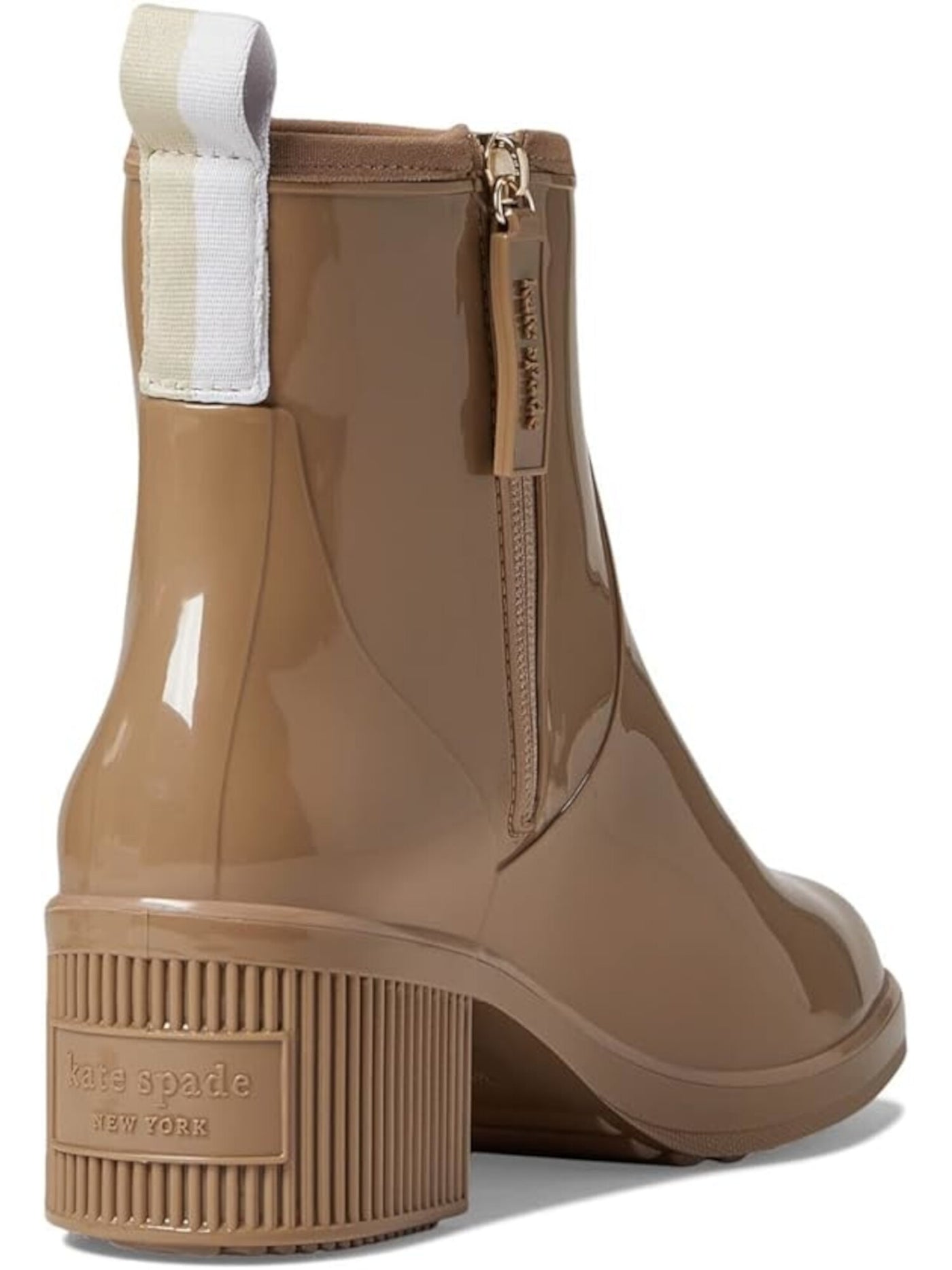 KATE SPADE NEW YORK Womens Beige Back Pull-Tab Padded Puddle Round Toe Block Heel Zip-Up Rain Boots 10