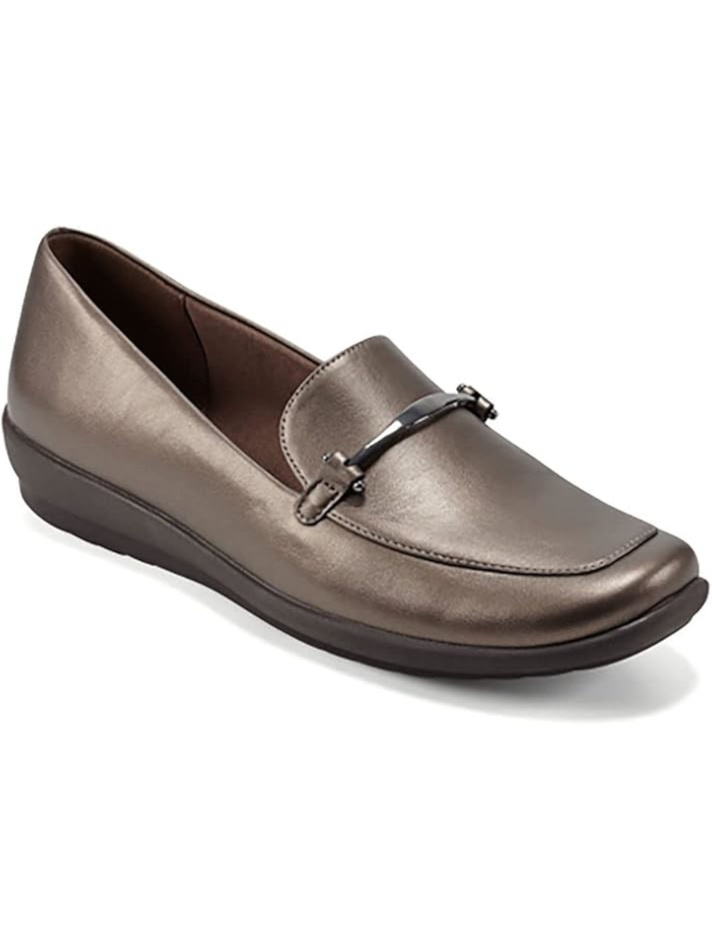 EASY SPIRIT Womens Gold Metallic Bit Hardware Notched Cushioned Arena3 Round Toe Wedge Slip On Loafers Shoes 10 W