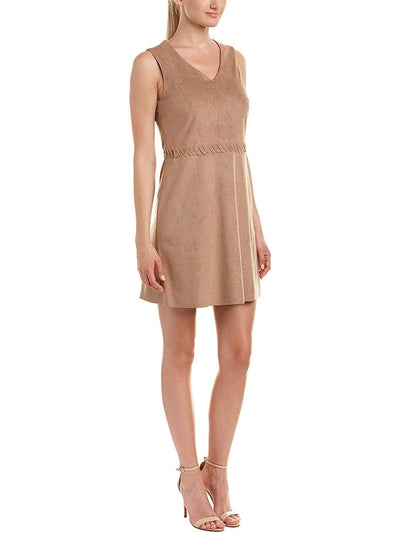 CECE Womens Brown Faux Suede Sleeveless V Neck Mini A-Line Dress 8