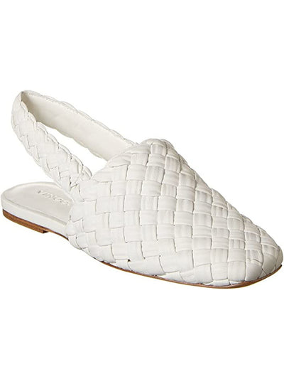 VINCE. Womens White Slingback Elastic Goring Woven Padded Cadot Square Toe Block Heel Slip On Leather Flats Shoes 10 M