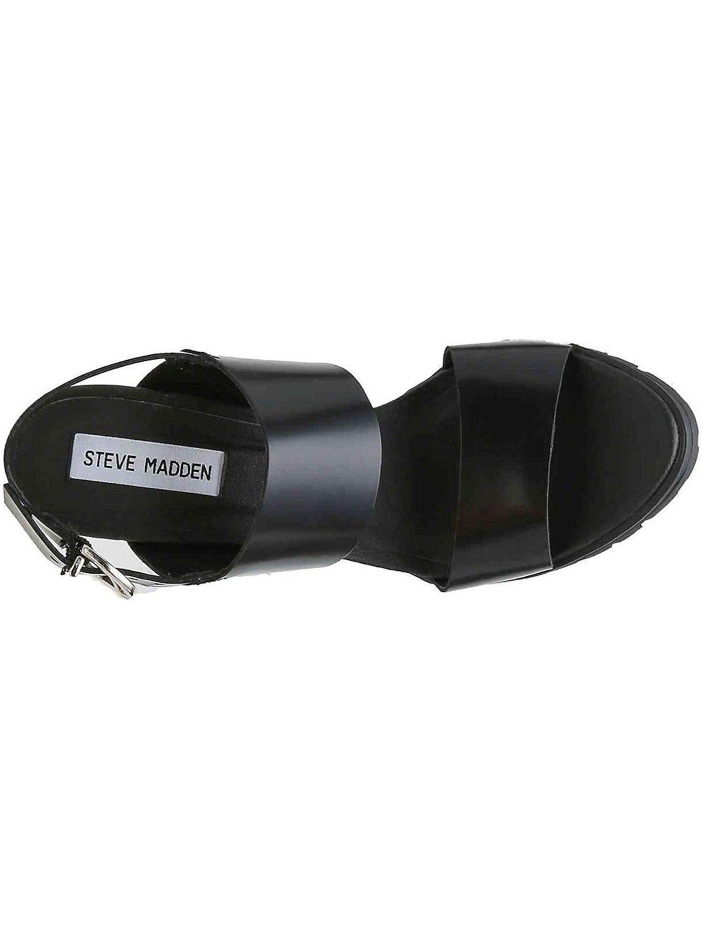 STEVE MADDEN Womens Black 1/2" Platform Wide Straps Lug Sole Emil Round Toe Block Heel Buckle Leather Slingback Sandal M