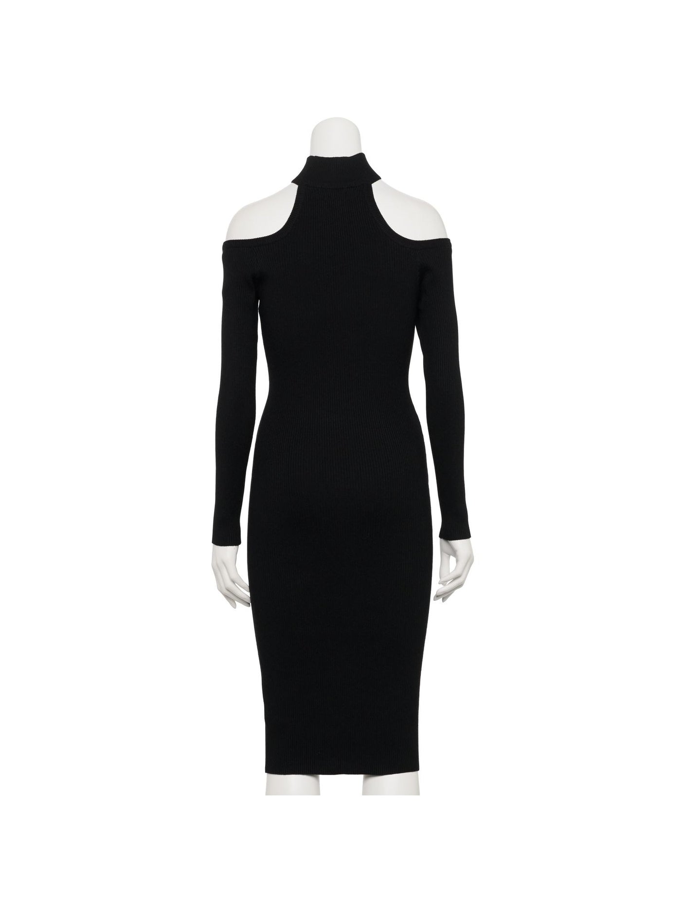 ALMOST FAMOUS Womens Black Cold Shoulder Ribbed Long Sleeve Mock Neck Knee Length Party Body Con Dress S