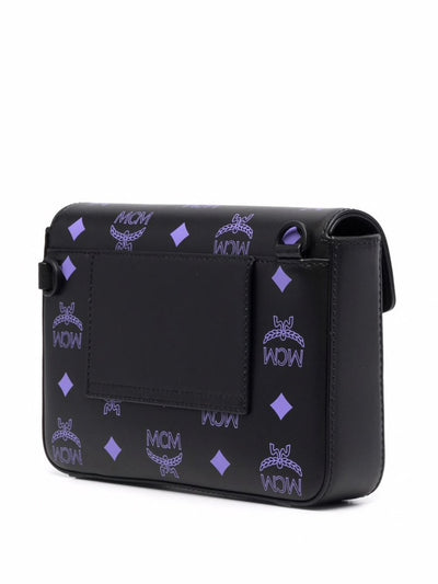 MCM Women's Black Logo Leather Single Strap Crossbody Handbag Purse