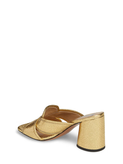 MARC JACOBS Womens Gold Snakeskin Comfort Aurora Round Toe Block Heel Slip On Leather Heeled Sandal 36.5