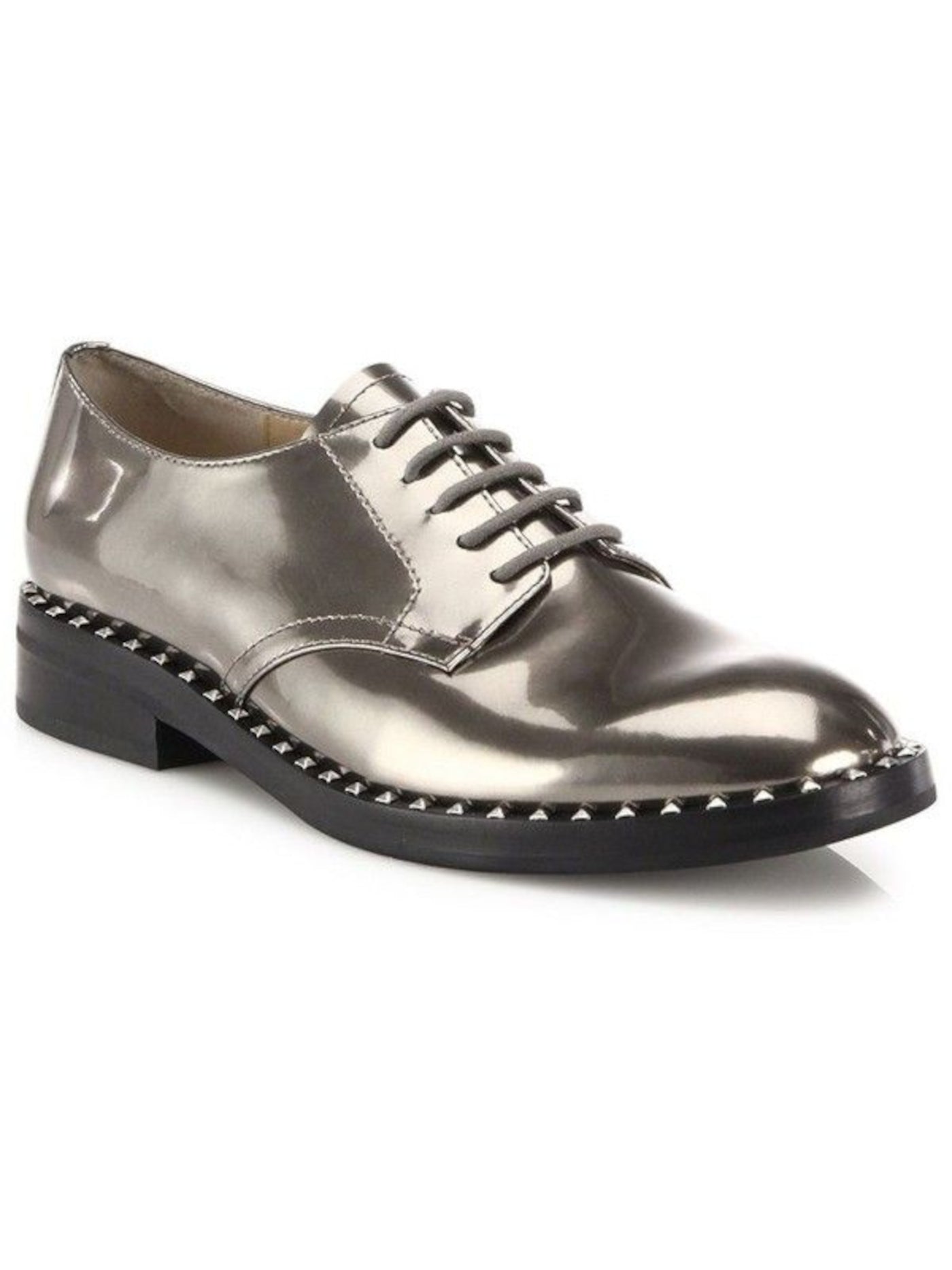 ASH Womens Silver Padded Metallic Studded Wonder Round Toe Block Heel Lace-Up Leather Dress Oxford Shoes 36