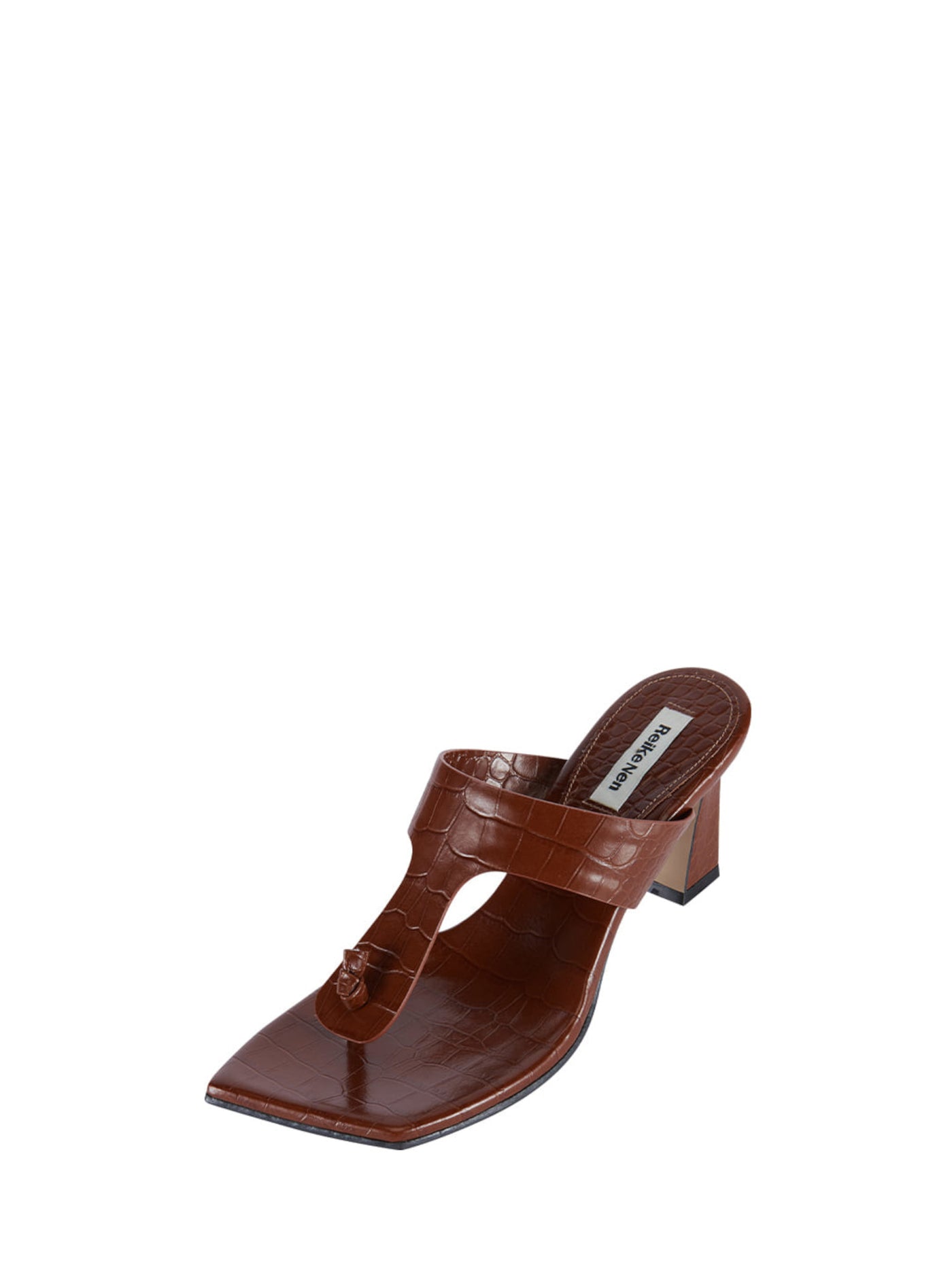 REIKE NEN Womens Brown Croco Padded Square Toe Slip On Leather Dress Flip Flop Sandal 36.5