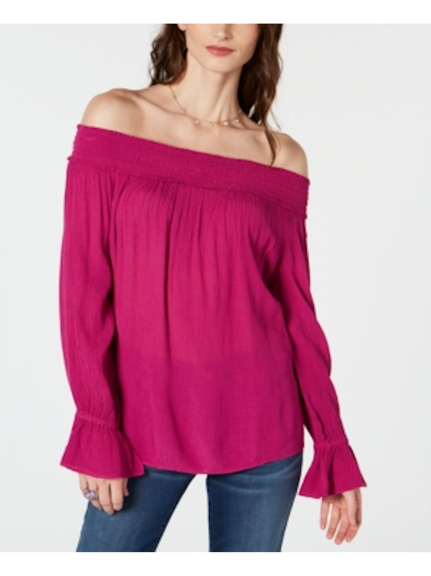 INC Womens Cold Shoulder Long Sleeve Gauzy Smocked Strapless Peasant Top