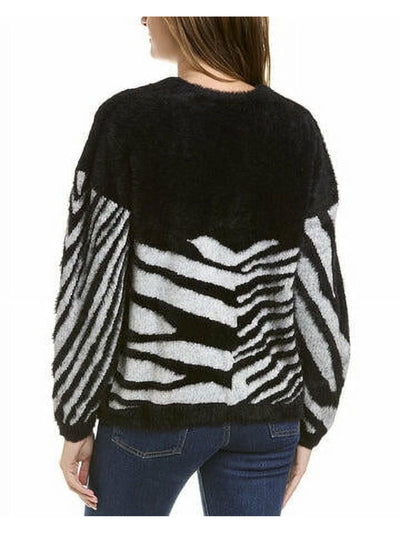 VINCE CAMUTO Womens Black Animal Print Long Sleeve V Neck Sweater M