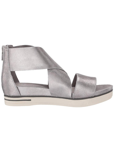 EILEEN FISHER Womens Silver 1" Platform Crisscross Straps Cushioned Sport Round Toe Wedge Zip-Up Leather Heeled Sandal 5.5 M