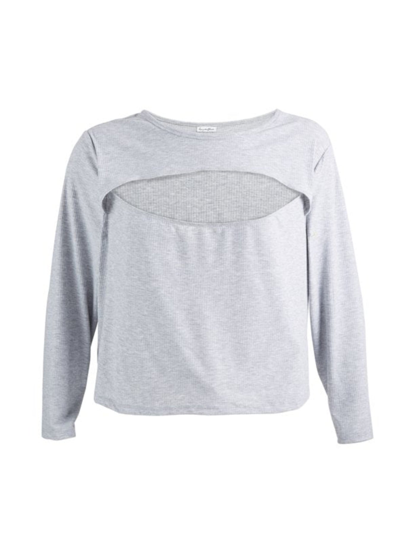 LOVE FIRE Womens Gray Ribbed Cut Out Heather Long Sleeve Crew Neck Top Plus 2X