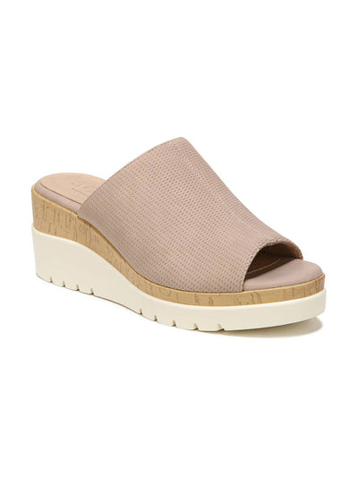 SOUL BY NATURALIZER Womens Beige 1" Platform Treaded Cushioned Goring Perforated Goodtimes Peep Toe Wedge Slip On Sandals Shoes 10 M