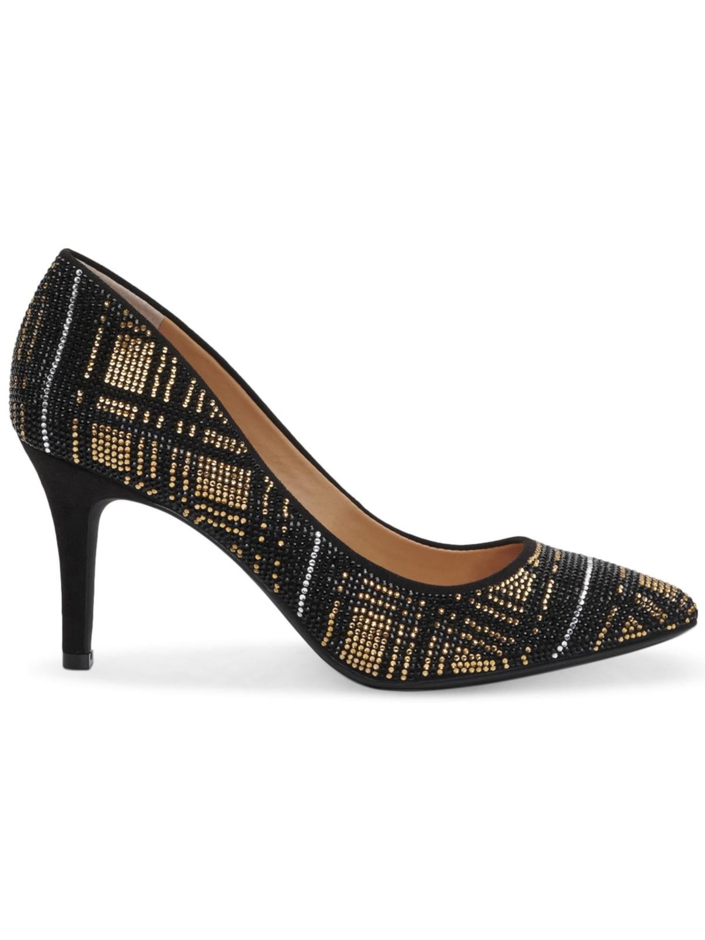 INC Womens Black Plaid Rhinestone Zitah Round Toe Stiletto Slip On Pumps Shoes 10 M