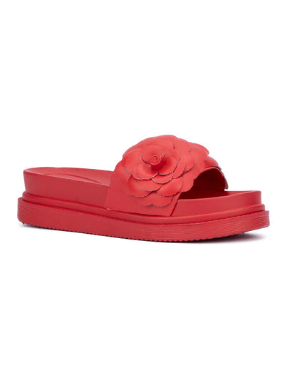 NEW YORK & CO Womens Red Embellished Camilia Round Toe Platform Slip On Slide Sandals 7