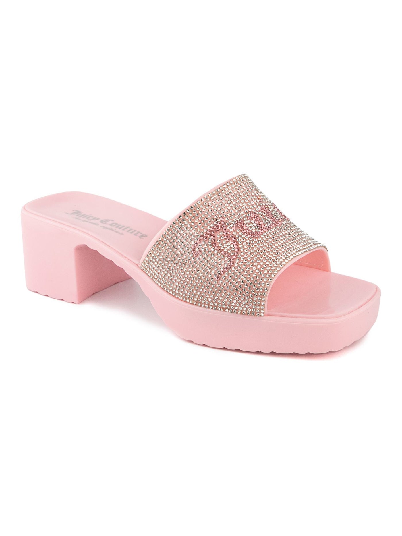 JUICY COUTURE Womens Pink Embellished Harmona Square Toe Block Heel Slip On Dress Heeled Sandal 9