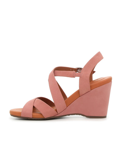 GENTLE SOULS KENNETH COLE Womens Pink Goring Cushioned Isla Round Toe Wedge Buckle Leather Heeled Sandal 7.5 M