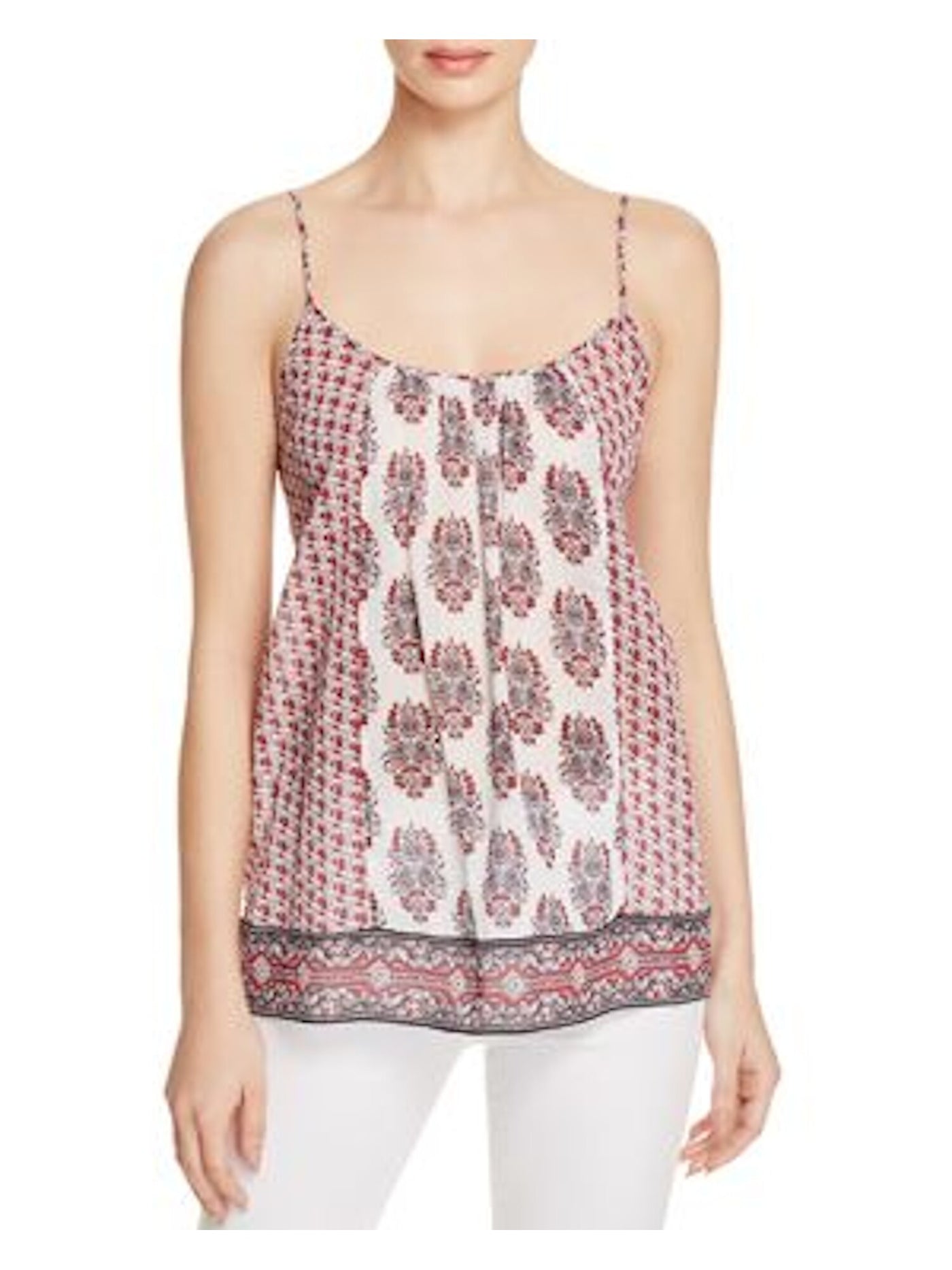 SOFT * JOIE Womens White Printed Spaghetti Strap Jewel Neck Tank Top 2XS