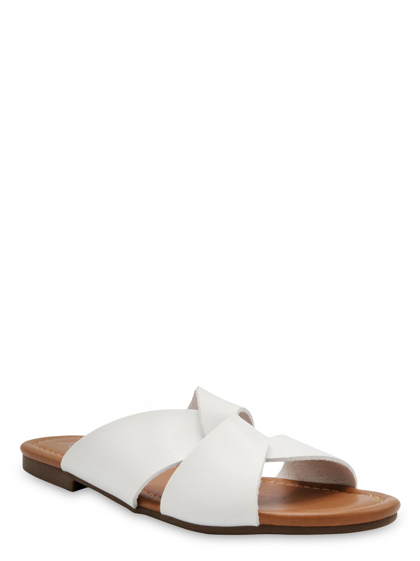 SUGAR Womens White Crisscross Straps Comfort Woven Olena Round Toe Block Heel Slip On Slide Sandals Shoes 8.5 M