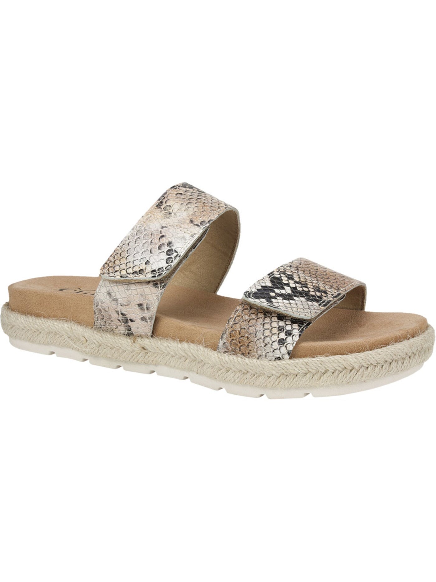 CLIFFS BY WHITE MOUNTAIN Womens Beige Snake Print 1" Platform Jute Wrapped Adjustable Cushioned Tionna Round Toe Wedge Leather Slide Sandals Shoes 7.5 M