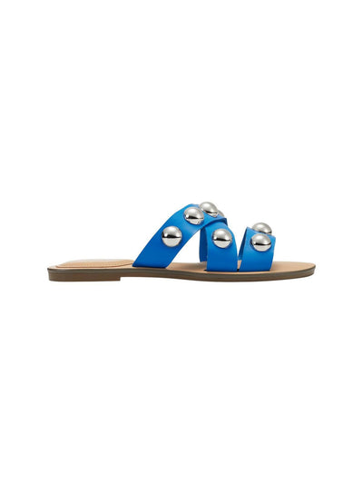 MARC FISHER Womens Blue Oversized Ornaments Bryte Round Toe Slip On Sandals Shoes 6.5 M