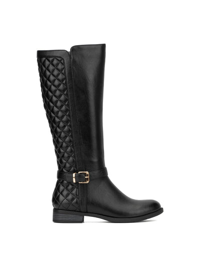 NEW YORK & CO Womens Black Diamond Pattern Back Buckle Accent Padded Enola Round Toe Block Heel Zip-Up Boots Shoes 7