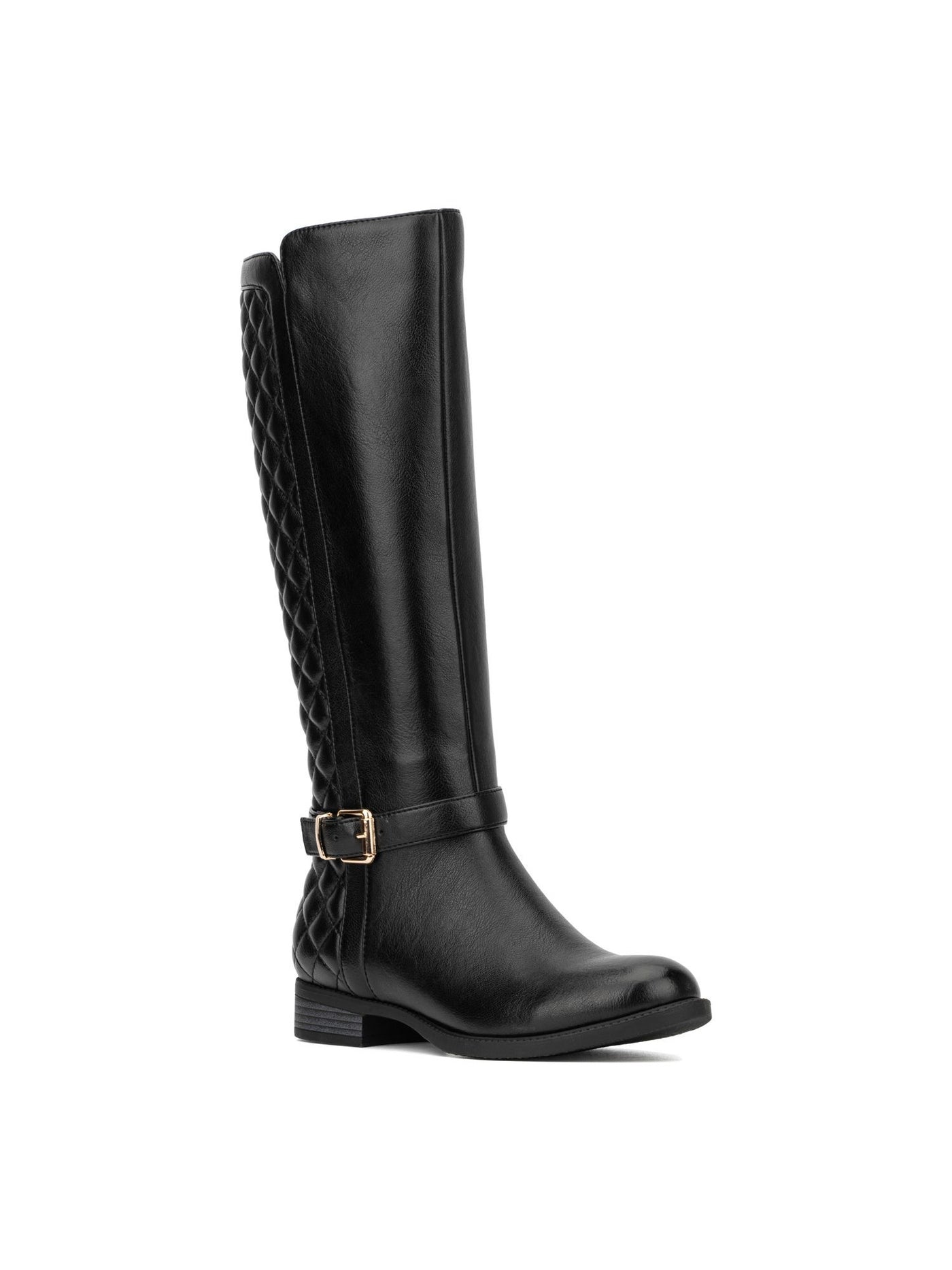 NEW YORK & CO Womens Black Diamond Pattern Back Buckle Accent Padded Enola Round Toe Block Heel Zip-Up Boots Shoes 7