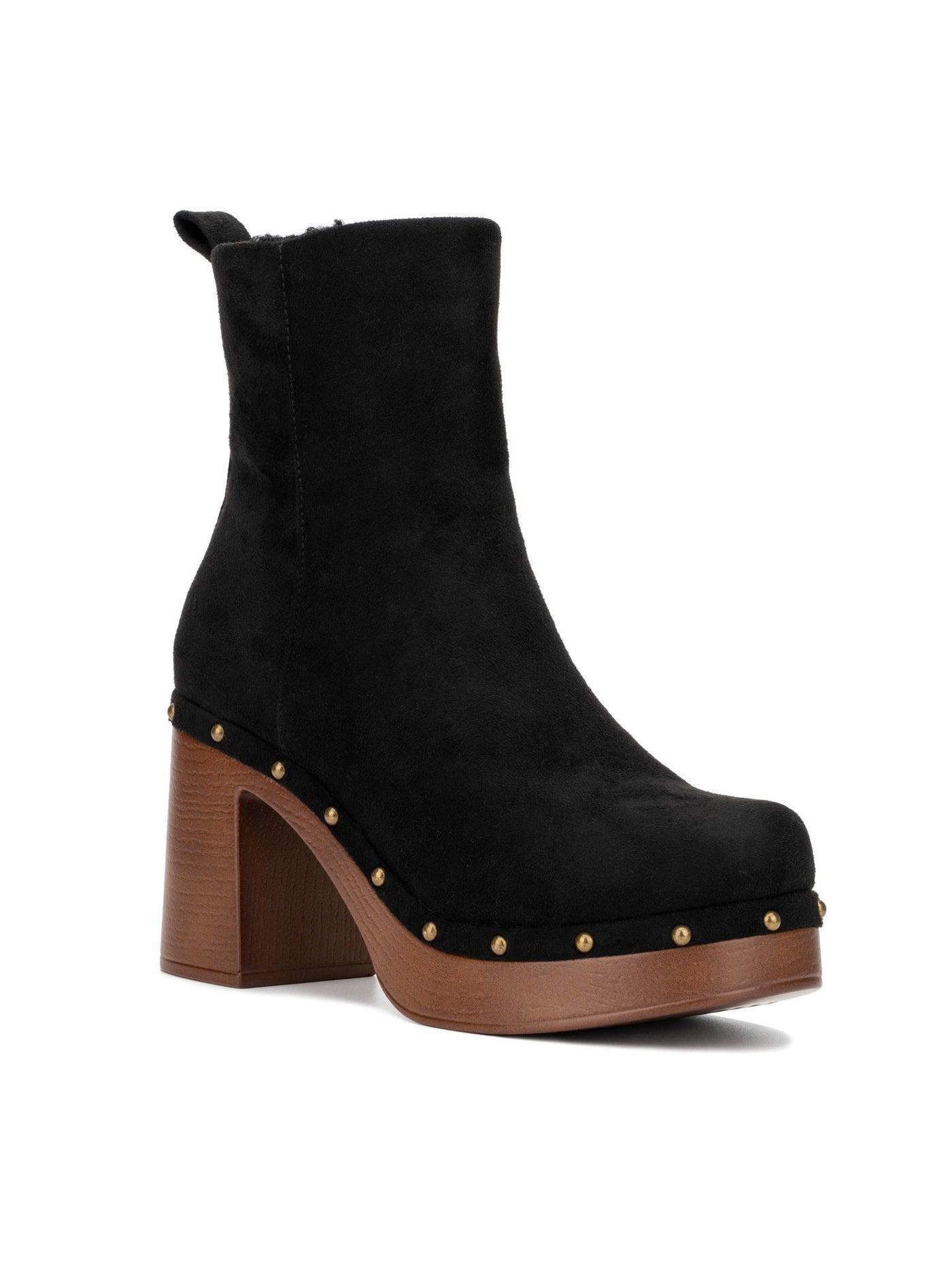 NEW YORK & CO Womens Black Cushioned Vanna Round Toe Stacked Heel Zip-Up Heeled Boots 8