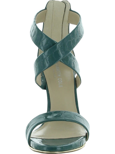 KENNETH COLE Womens Green Croc Metal Rand Sole Crisscross Straps Cushioned Brooke Round Toe Stiletto Zip-Up Dress Sandals Shoes 7 M