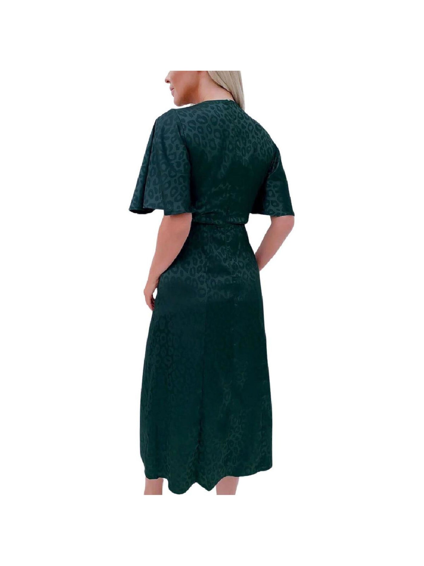 AX PARIS Womens Green Slitted Zippered Animal Print Short Sleeve Round Neck Knee Length Wear To Work Shift Dress 4