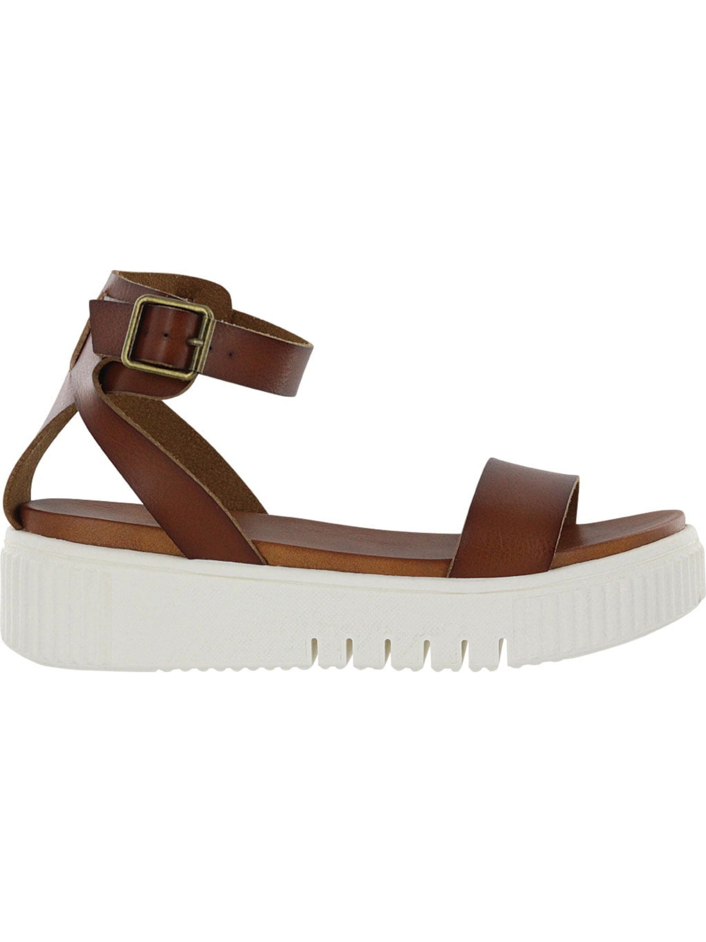 MIA Womens Brown 1" Platform Comfort Padded Adjustable Ankle Strap Lunna Round Toe Platform Buckle Sandals Shoes 6.5 M