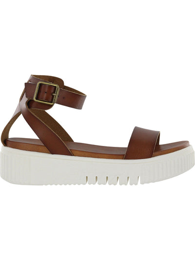 MIA Womens Brown 1" Platform Comfort Padded Adjustable Ankle Strap Lunna Round Toe Platform Buckle Sandals Shoes 6.5 M